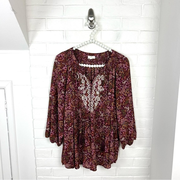Mason & Belle Boho Floral Embroidered Tassel Blouse Top Size 1X - Picture 1 of 9